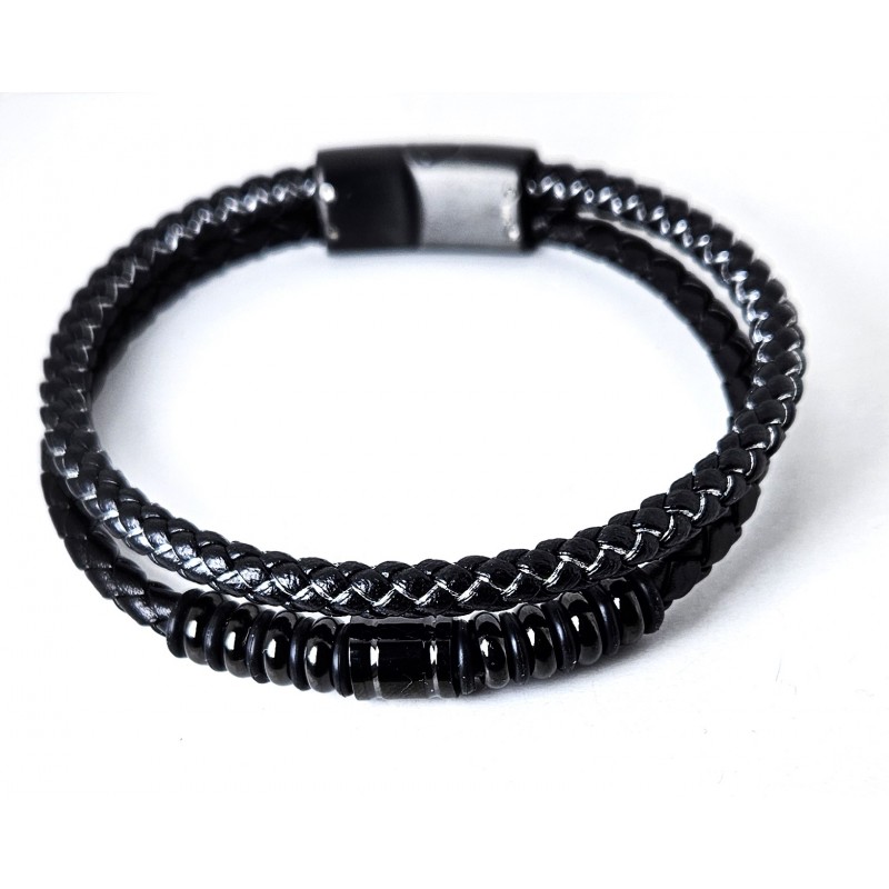 Bracciale Uomo Lotus Style LS2618/2/1 In Cuoio Nero A Doppio Filo