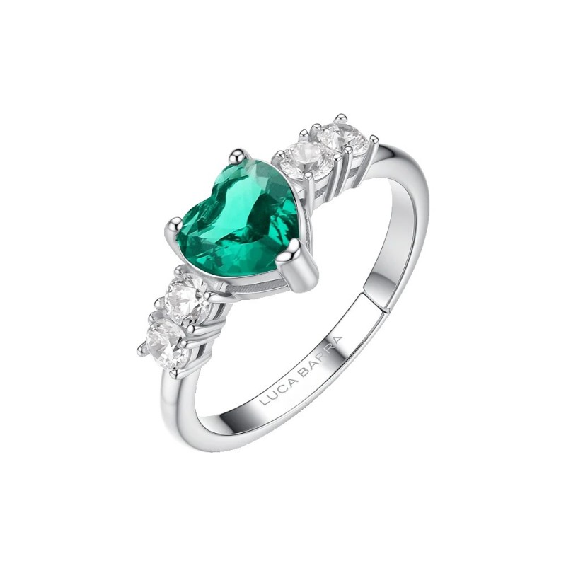 Anello Donna Luca Barra ANK666 In Acciaio Con Cristallo Verde A Cuore