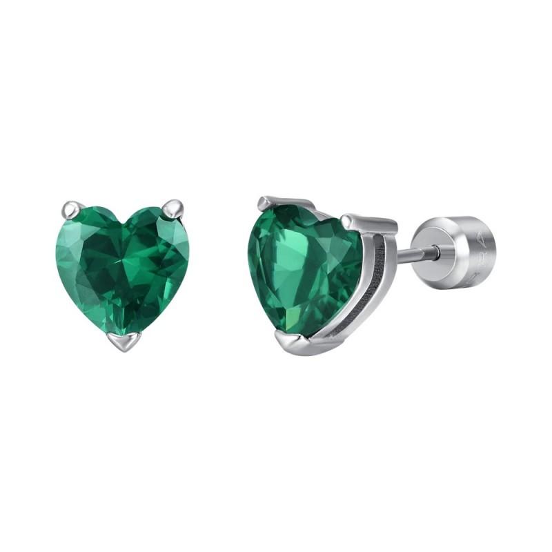Orecchini Donna Luca Barra OK1315 In Acciaio Con Zircone Verde A Cuore