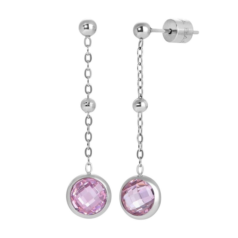 Orecchini Donna Luca Barra OK1698 In Acciaio Pendenti Con Zirconi Rosa