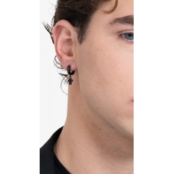 Mono Orecchino Uomo Luca Barra OK1522 In Acciaio IP Nero Con Croce E Zirconi Neri