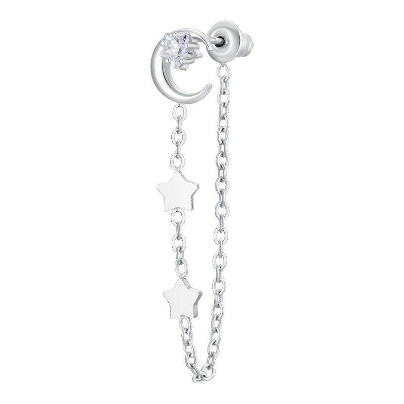 Mono Orecchino Donna Luca Barra OK1493 In Acciaio Con Luna E Stelle