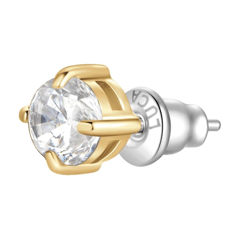 Mono Orecchino Unisex Luca Barra OK1472 Punto Luce In Acciaio Dorato Con Zircone 5 mm