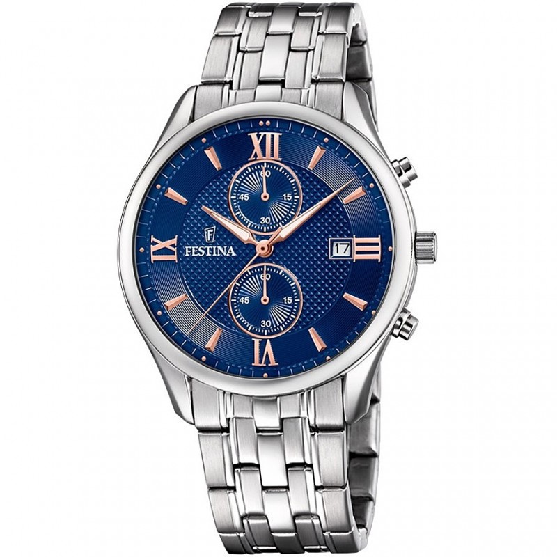 Orologio Uomo Festina F6854/6 Cronografo Con Cinturino Acciaio E Quadrante Blu