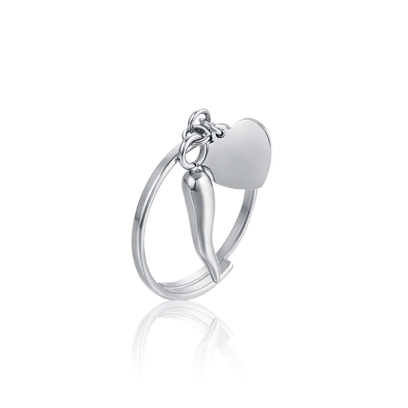 Anello Donna Luca Barra ANK286 In Acciaio Con Cornetto E Cuore