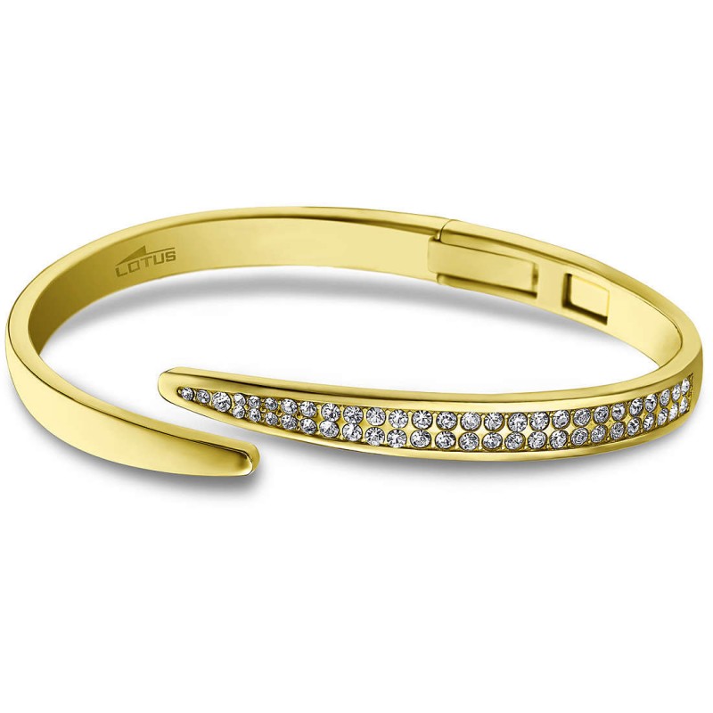 Bracciale Donna Lotus Style Rigido in Acciaio Dorato Con Strass LS1845/2/2