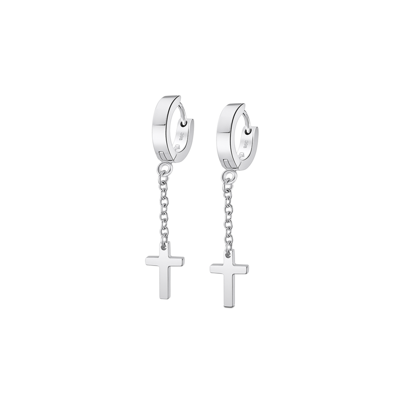 Orecchini Uomo Lotus Style A Cerchio Con Croce Pendente LS2173/4/1