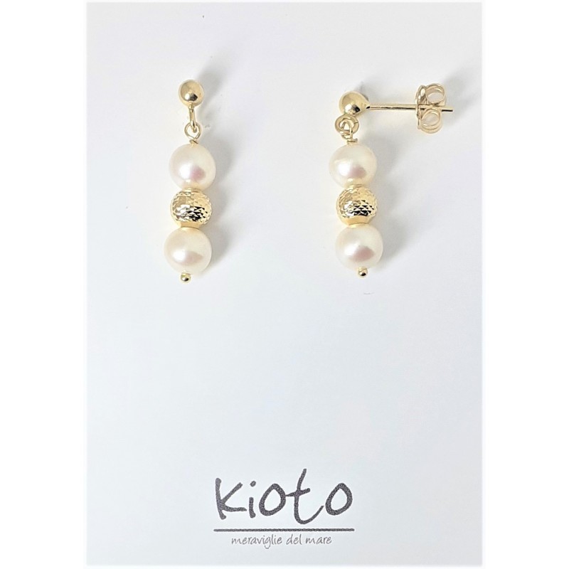 Orecchini Donna Kioto 361ACORTO Pendenti In Oro Giallo E Perle Bianche