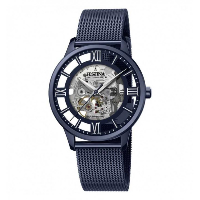 Orologio Uomo Festina Automatico scheletrico F20574/1 Con Cassa E Cinturino Blu