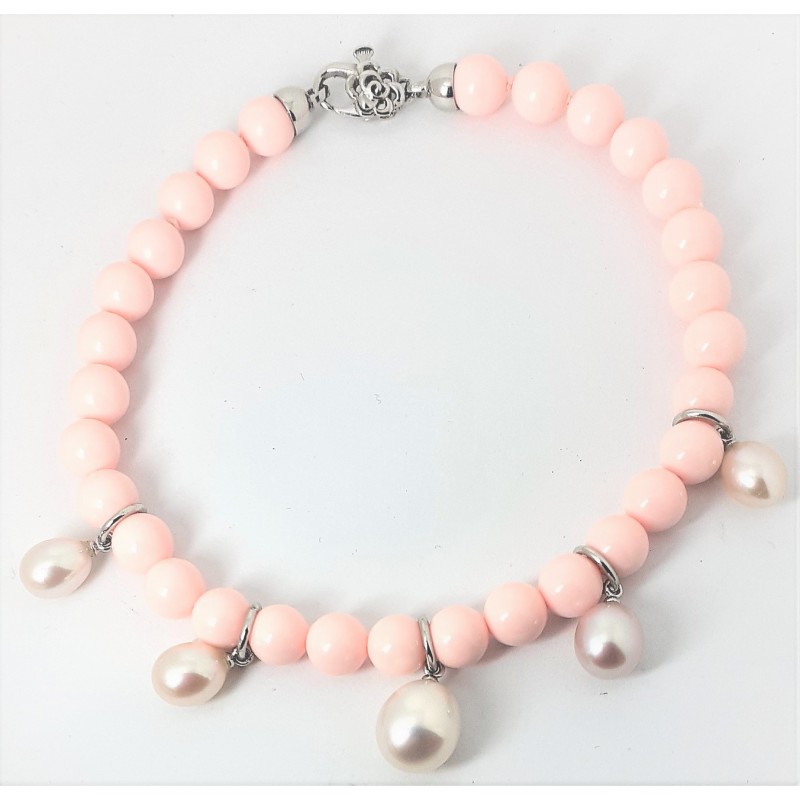 Braccale donna in pasta di corallo rosa e perle MIKIKO MB7372A4CORALLO
