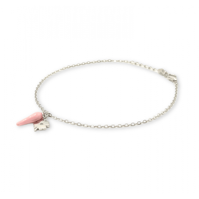 Bracciale donna con cornetto rosa e quadrifoglio Gioia Argento CBR26 P