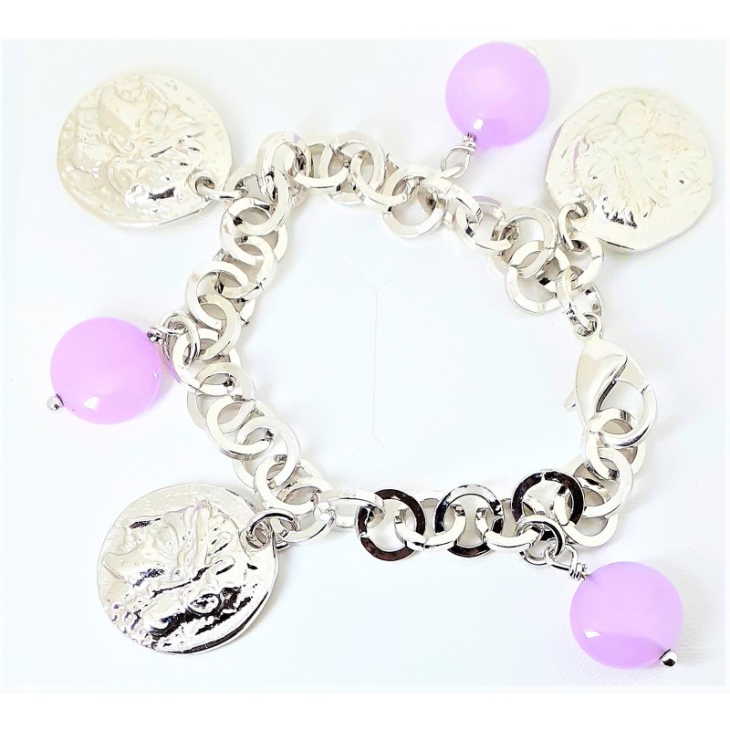 Bracciale donna con medaglie e ametiste Ananda Steel AMBR14