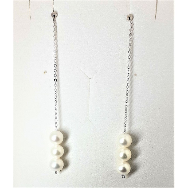 Orecchini lunghi in oro bianco con perle MIKIKO MO1460O4FBBI070