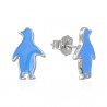Orecchini bimba a forma di pinguino con smalto azzurro Trova Gioielli 6497-AZ