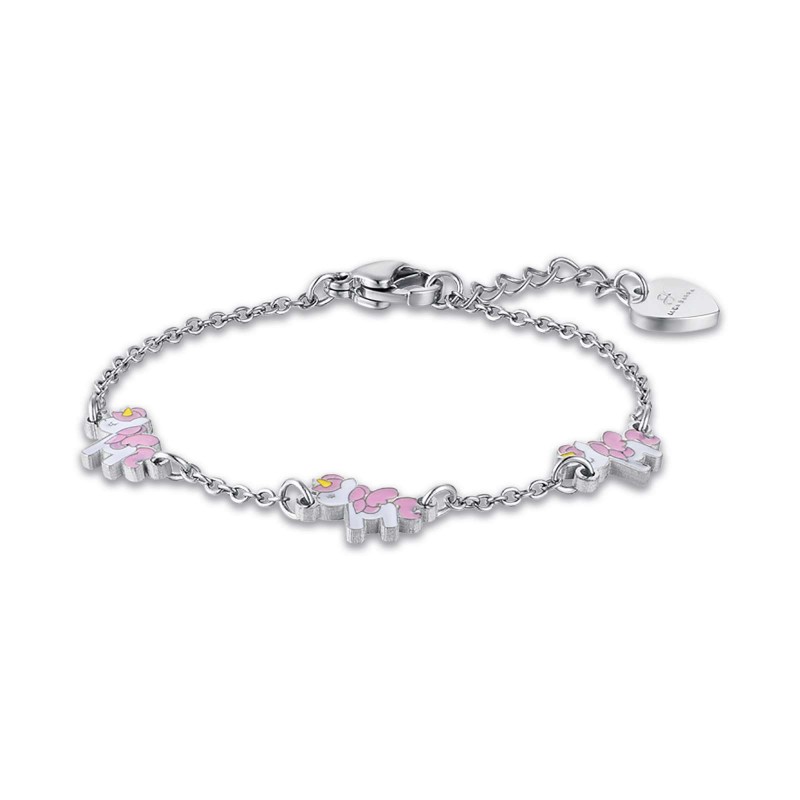 Bracciale Bimba Luca Barra In Acciaio Con Unicorni Smaltati JB119