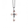 Collana Uomo ARKANO CR01BN In Acciaio Con Croce E Pietre Nere