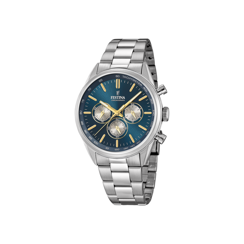 Orologio Uomo Festina F16820/C Cronografo Con Quadrante Blu E Cinturino Acciaio