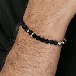 Bracciale uomo elastico con pietre nere Luca Barra BA1449