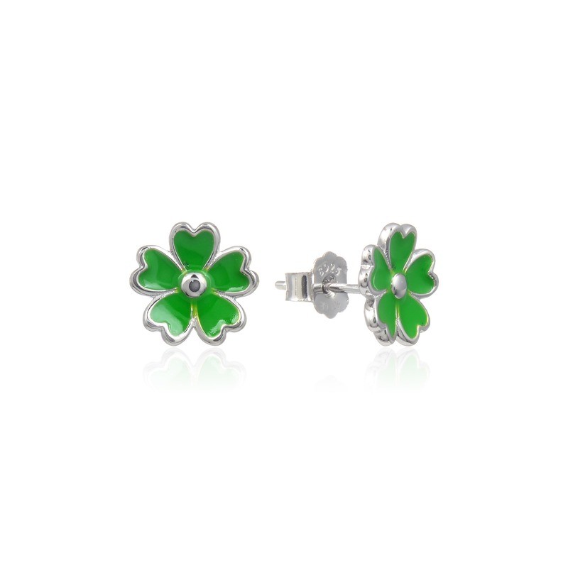 Orecchini a forma di fiore con smalto verde Trova Gioielli 6495-VE