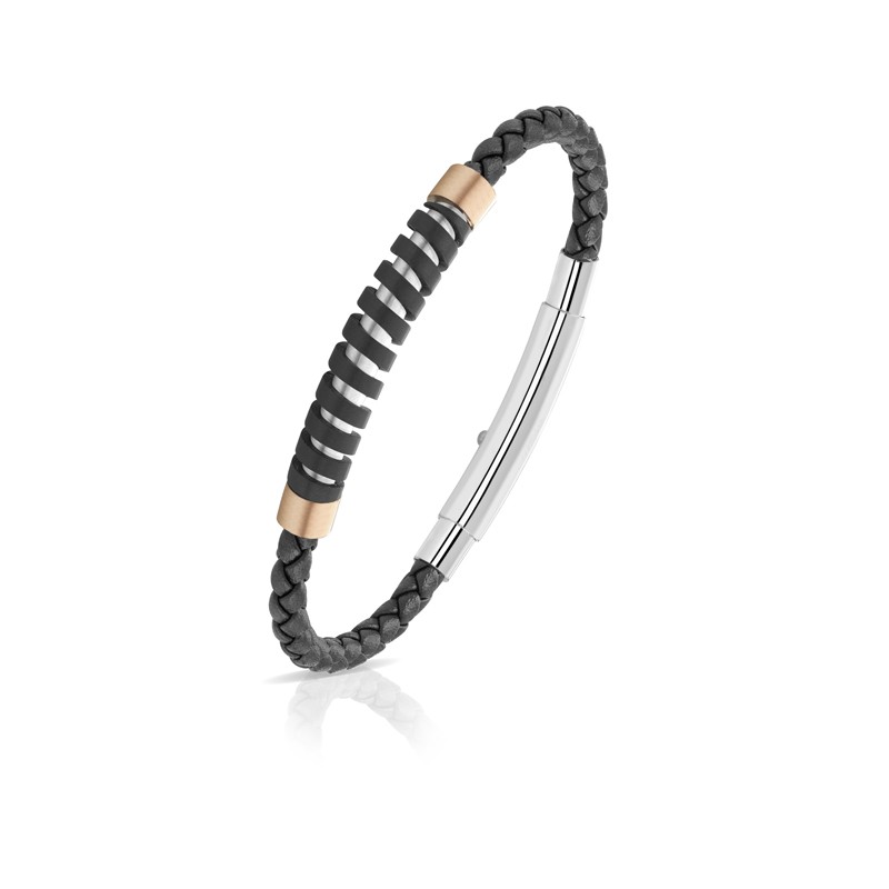 Bracciale uomo in cuoio nero e acciaio ARKANO BRP002NN