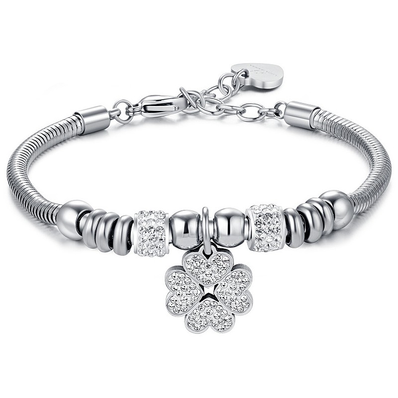 Bracciale Donna Luca Barra BK2335 In Acciaio Con Quadrifoglio