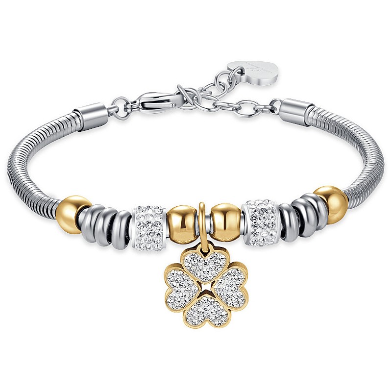 Bracciale Donna Luca Barra BK2337 In Acciaio Bicolore Con Quadrifoglio