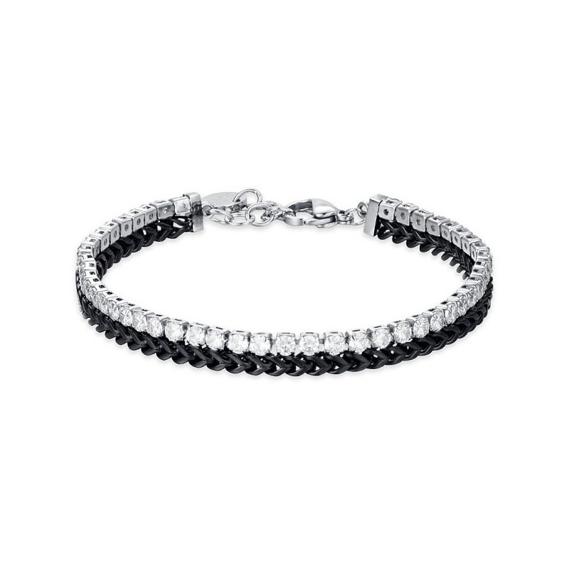 Bracciale uomo doppio filo con cristalli trasparenti Luca Barra BA1462