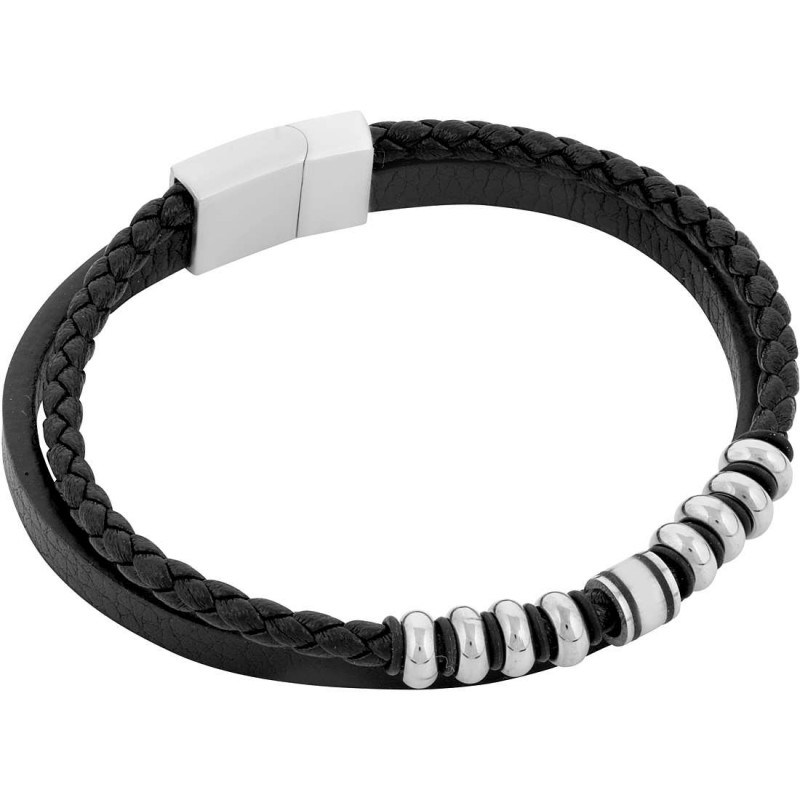 Bracciale uomo in cuoio nero a doppio filo Liu-Jo MLJ319