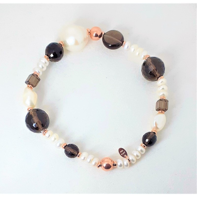 Bracciale donna elastico con perle e quarzo fumè MIKIKO MB7449A3QUARZOFUME