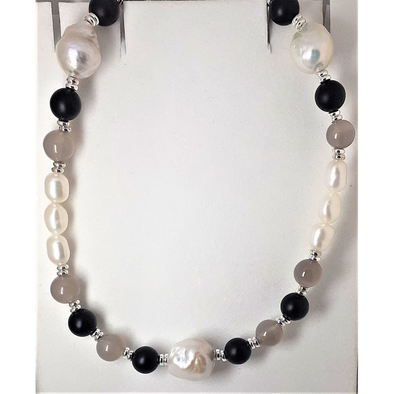 Collana Donna MIKIKO MC7133A4AGATAGRIGI Con Perle E Agata Grigia
