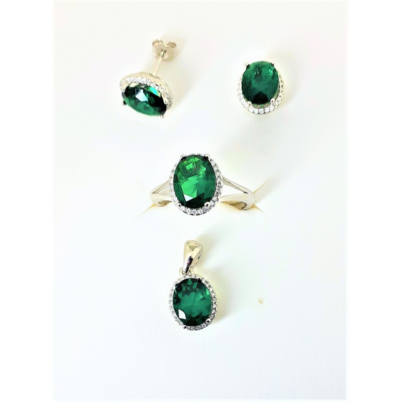 Set orecchini, anello e pendente con pietra verde Trova Gioielli 3383-V