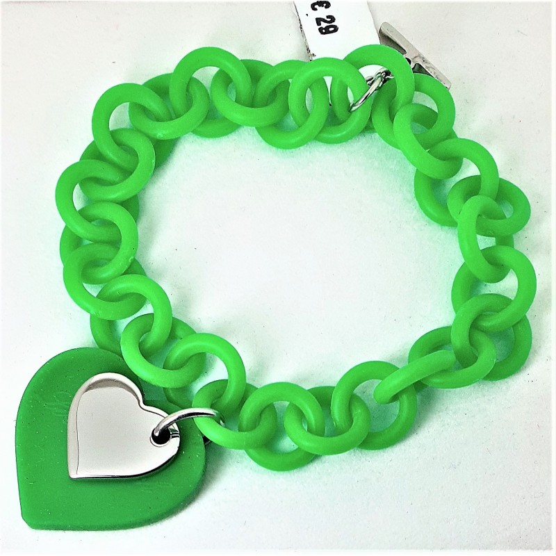 Bracciale a catena in gomma verde con cuore Manuel Zed L2171_0003