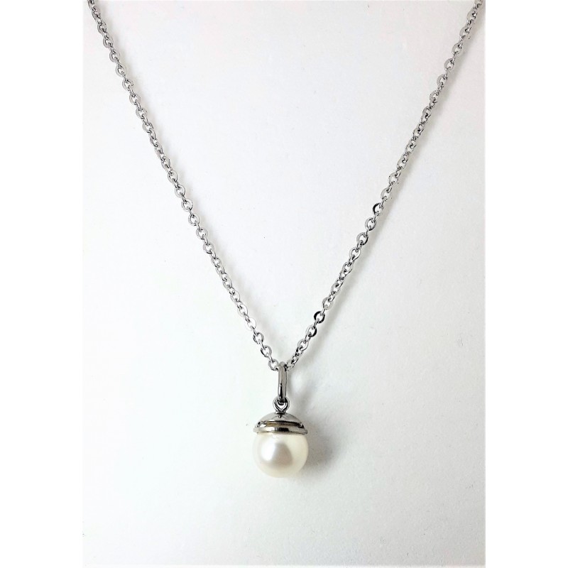 Collana donna in acciaio con perla bianca Manuel Zed Q1706_6900