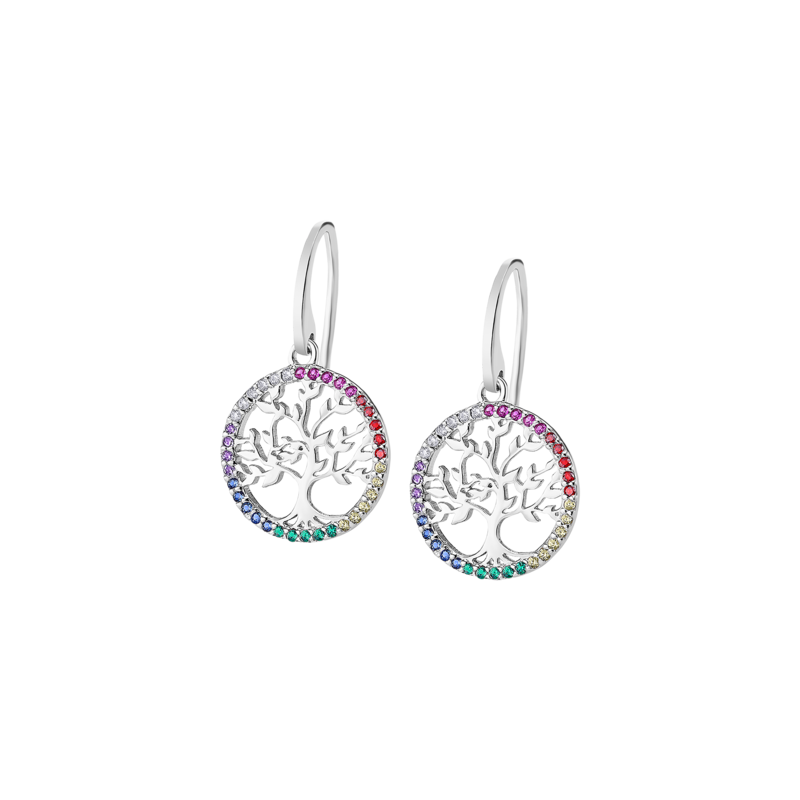 Orecchini Donna Lotus Silver LP1746-4/4 Pendenti Con Albero della Vita e Zirconi Multicolore