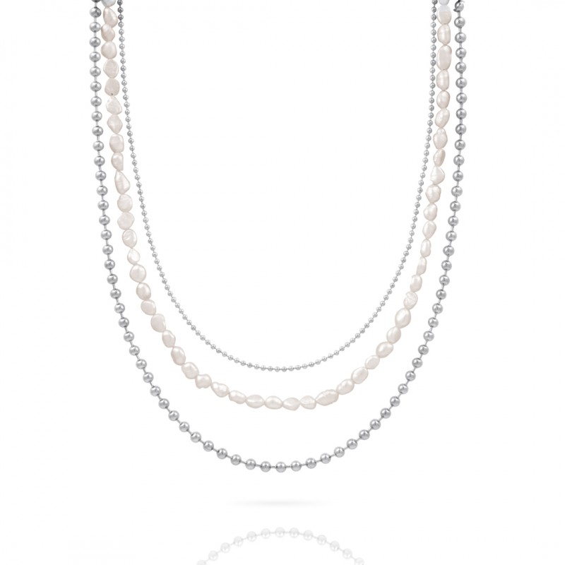 Collana Donna Opsobjects OPSCL-827 A Tre Fili Con Perle Bianche Di Acqua Dolce