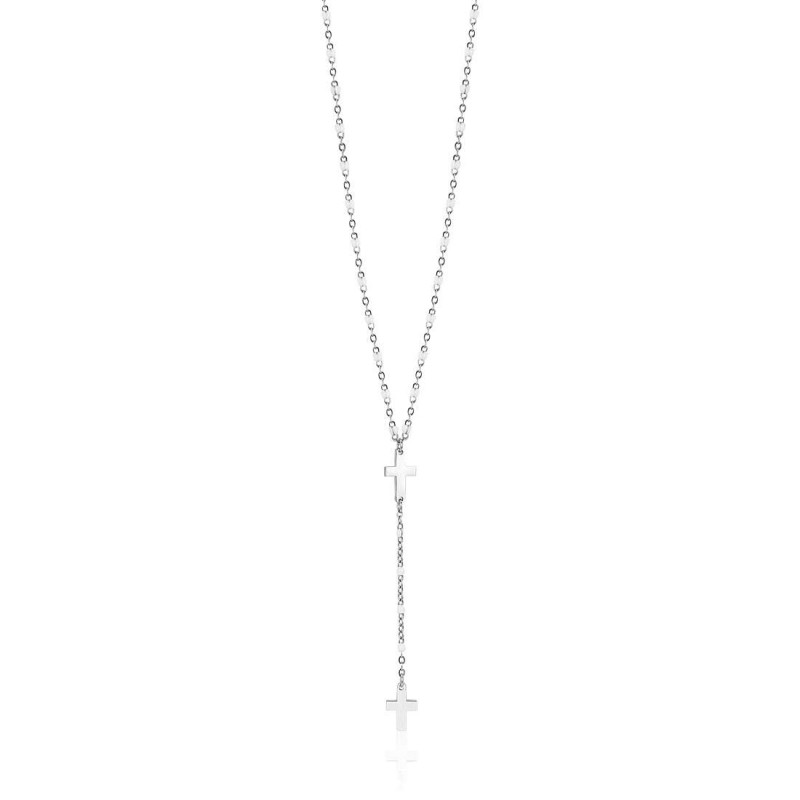 Collana Donna Luca Barra Con Croce E Inserti In Smalto Bianco CK1832