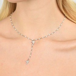 Collana Donna Luca Barra Con Croce E Inserti In Smalto Bianco CK1832