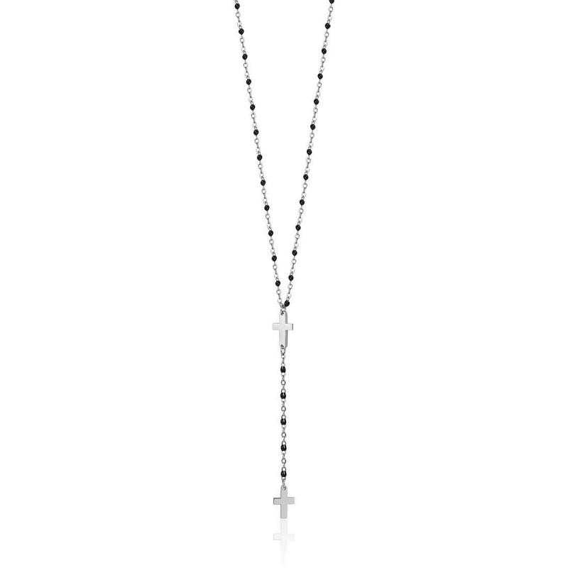 Collana Donna Luca Barra In Acciaio Con Croce E Inserti In Smalto Nero CK1833