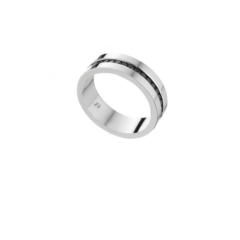 Anello Uomo Luca Barra In Acciaio A Fascia Con Cristalli Neri AN108.33