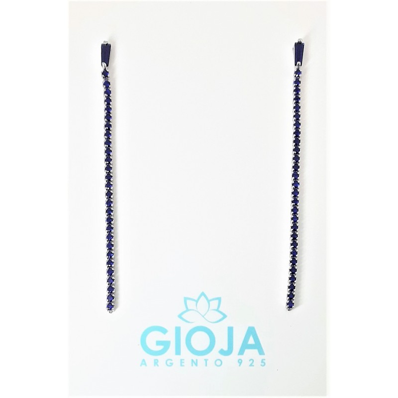 Orecchini Donna Lunghi GIOJA Argento Tipo Tennis Con Zirconi Blu COR46 B