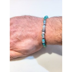 Bracciale Uomo Ananda 925 Elastico Con Pietre Verdi E Centrale Argento A-ELBR003