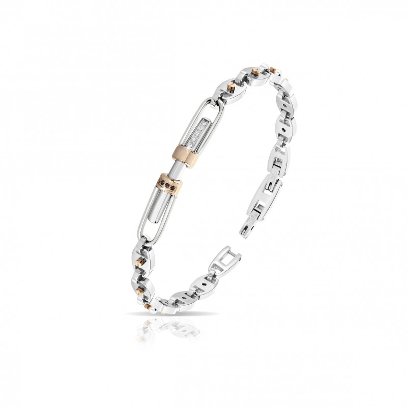 Bracciale Uomo ARKANO In Acciaio Con Pietre Nere E Particolari Rosé BA31NRB