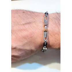 Bracciale Uomo ARKANO In Acciaio Con Pietre Nere E Particolari Rosé BA31NRB