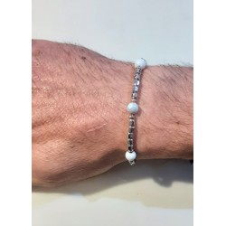 Bracciale Uomo ARKANO In Argento Con Sfere In Agata Bianca Venata ABBAB3