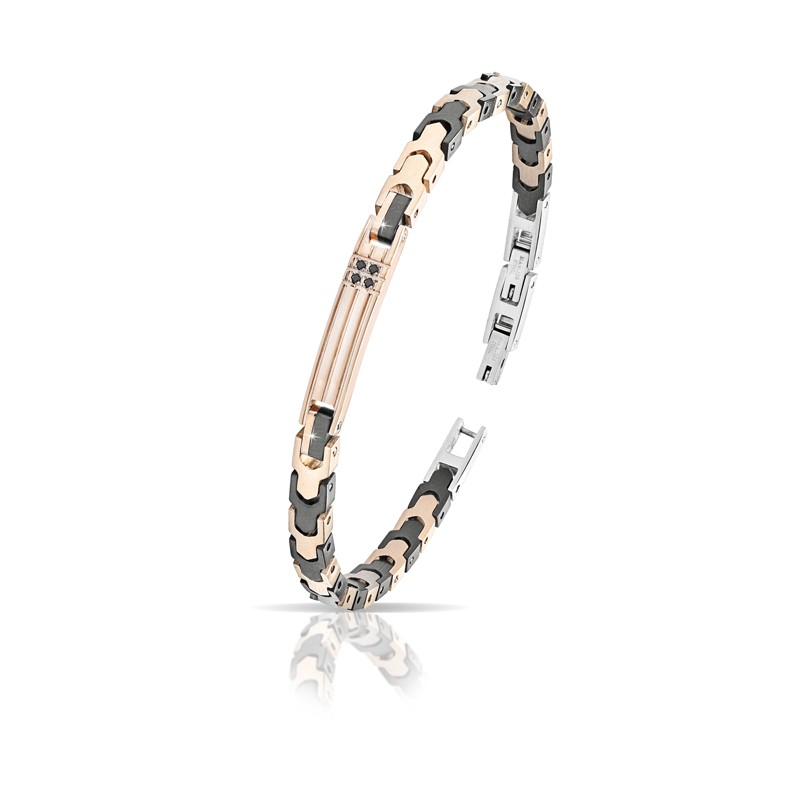 Bracciale Uomo ARKANO In Acciaio Rosé E Nero Con Diamanti Neri ABA014NR