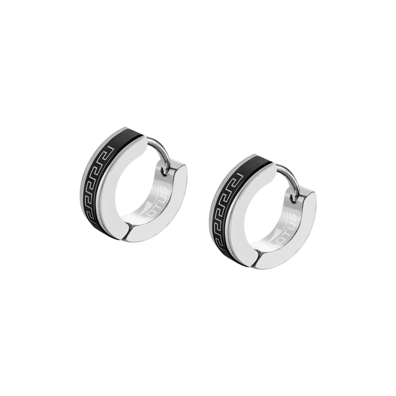 Orecchini Uomo Lotus Style A Cerchio Con Smalto Nero LS2159/4/1