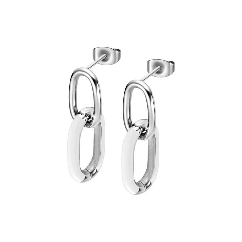 Orecchini Donna Lotus Style In Acciaio A Catena Con Smalto Bianco LS2330/4/3
