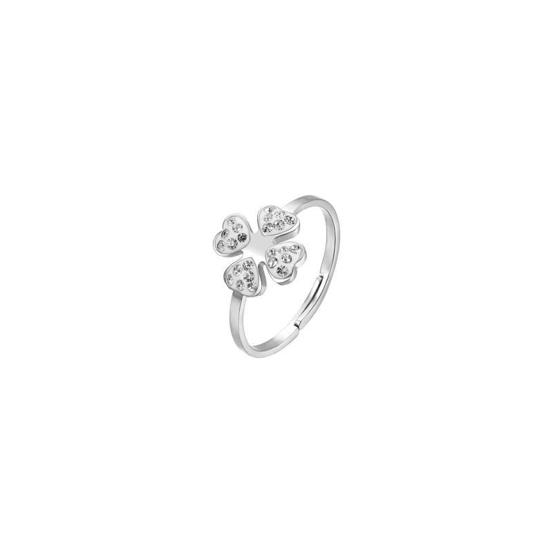 Anello Donna Luca Barra ANK183 In Acciaio Con Quadrifoglio E Strass