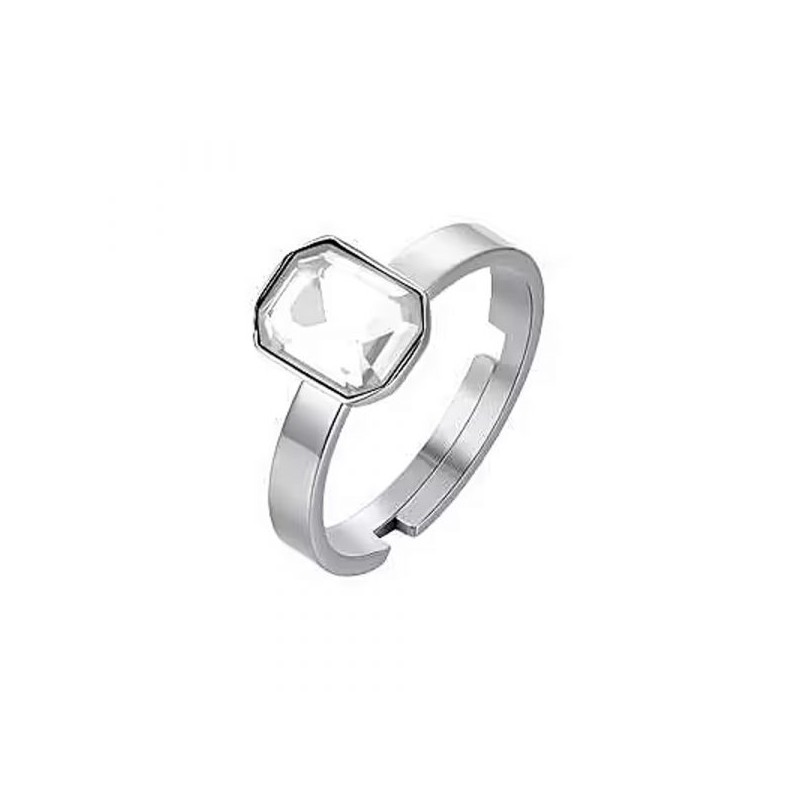 Anello Donna Luca Barra ANK476 In Acciaio Con Cristallo Rettangolare Trasparente